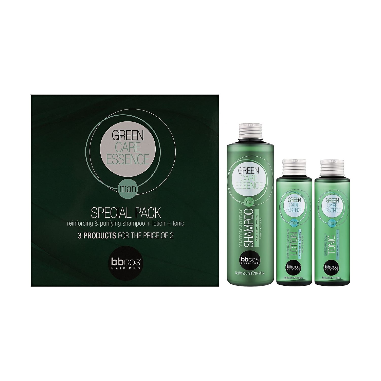 Чоловічий набір для волосся BBcos Green Care Essence Man (шампунь, 250 мл + лосьйон, 100 мл + тонік, 100 мл)