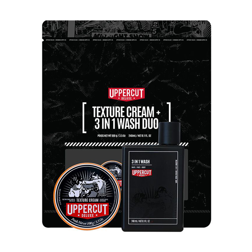 Чоловічий набір Uppercut Deluxe Texture Cream + 3 in 1 Wash Duo (крем для укладання волосся, 100 г + шампунь, 240 мл)