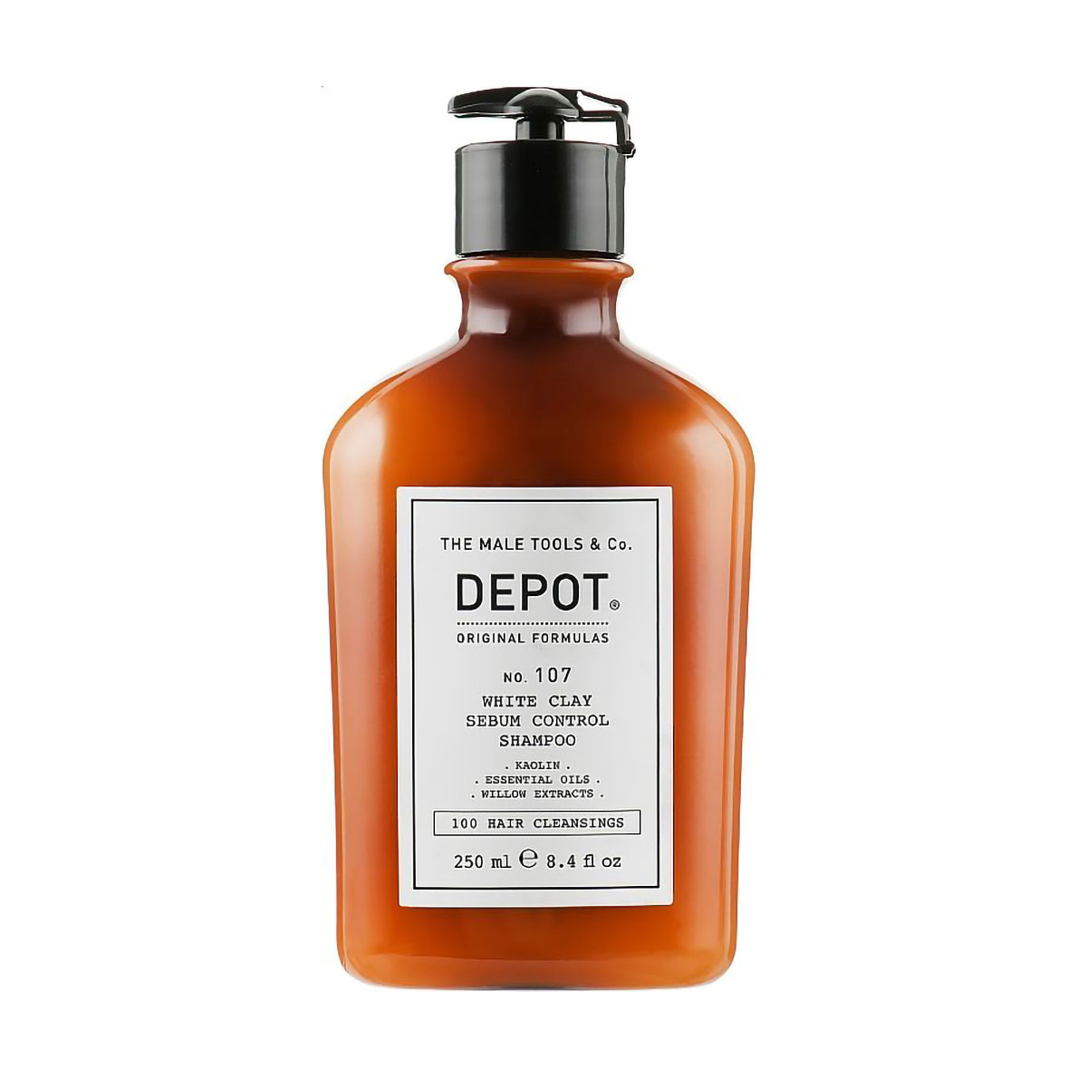 Чоловічий нормалізувальний шампунь для волосся Depot Hair Cleansings 107 Shampoo проти жирності, з білою глиною, 250 мл