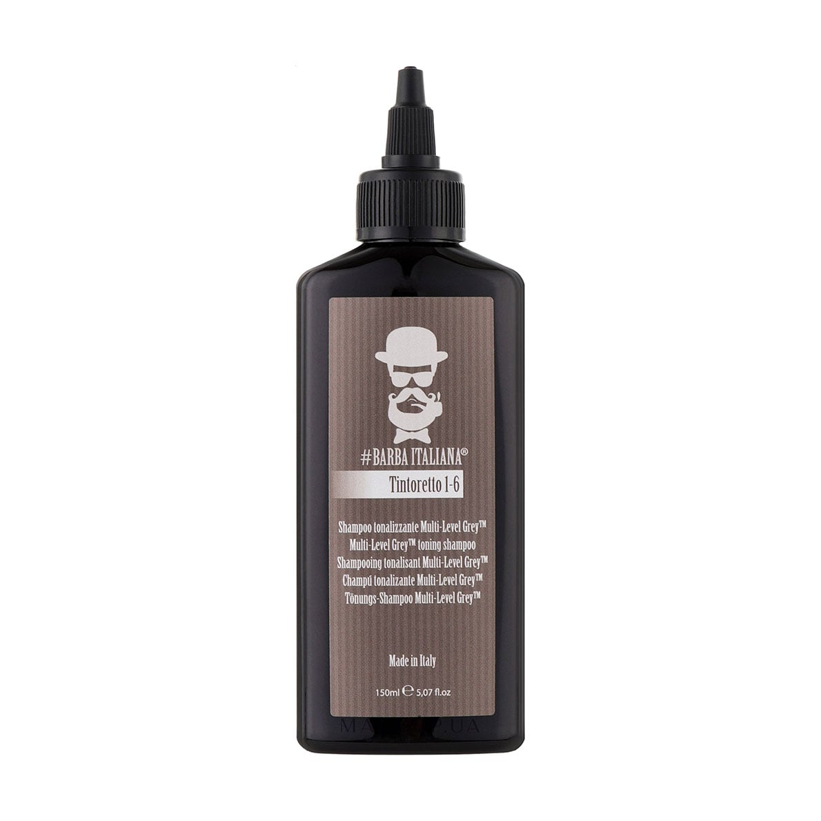 Чоловічий тонувальний шампунь для волосся Barba Italiana Tintoretto Multi Level Grey Tonning Shampoo 1/6, 150 мл