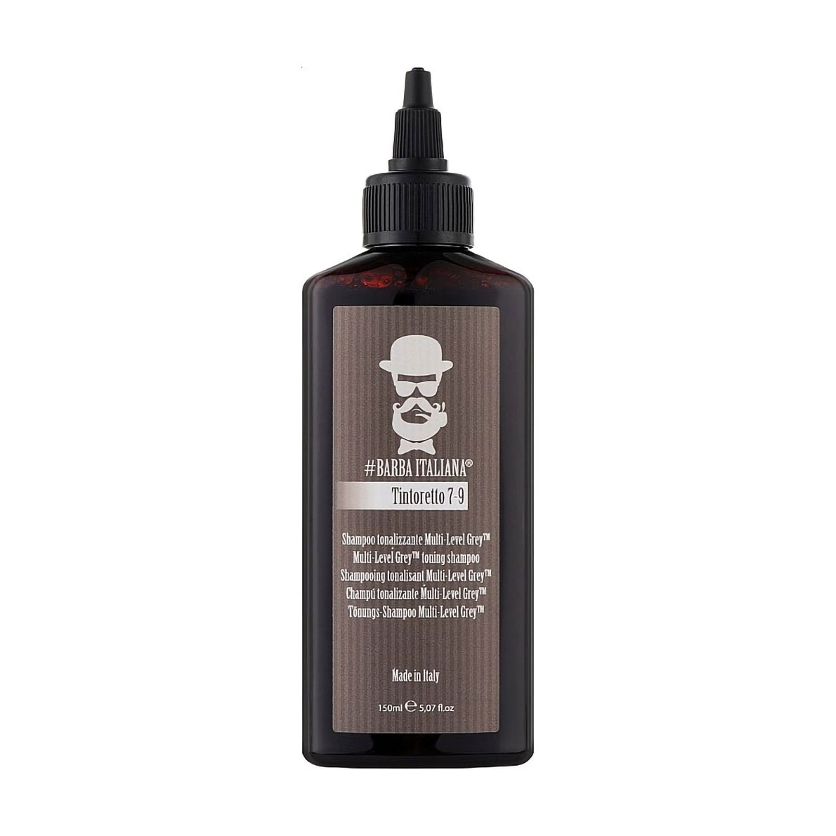 Чоловічий тонувальний шампунь для волосся Barba Italiana Tintoretto Multi Level Grey Tonning Shampoo 7/9, 150 мл