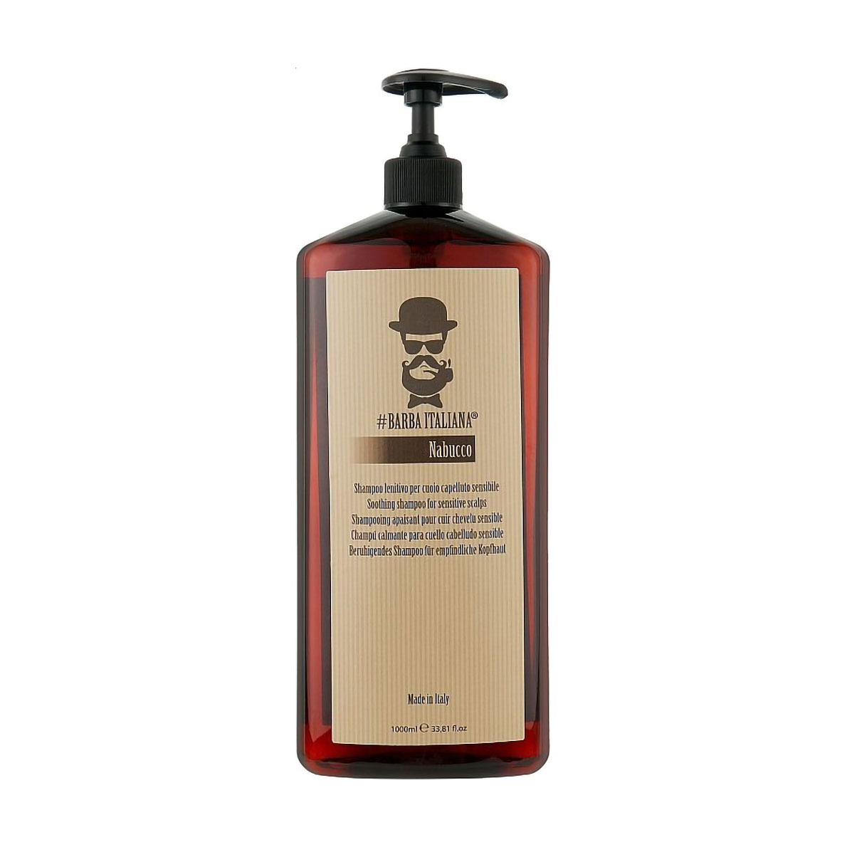 Чоловічий заспокійливий шампунь Barba Italiana Nabucco Soothing Shampoo For Sensitive Scalps для чутливої шкіри голови, 1 л