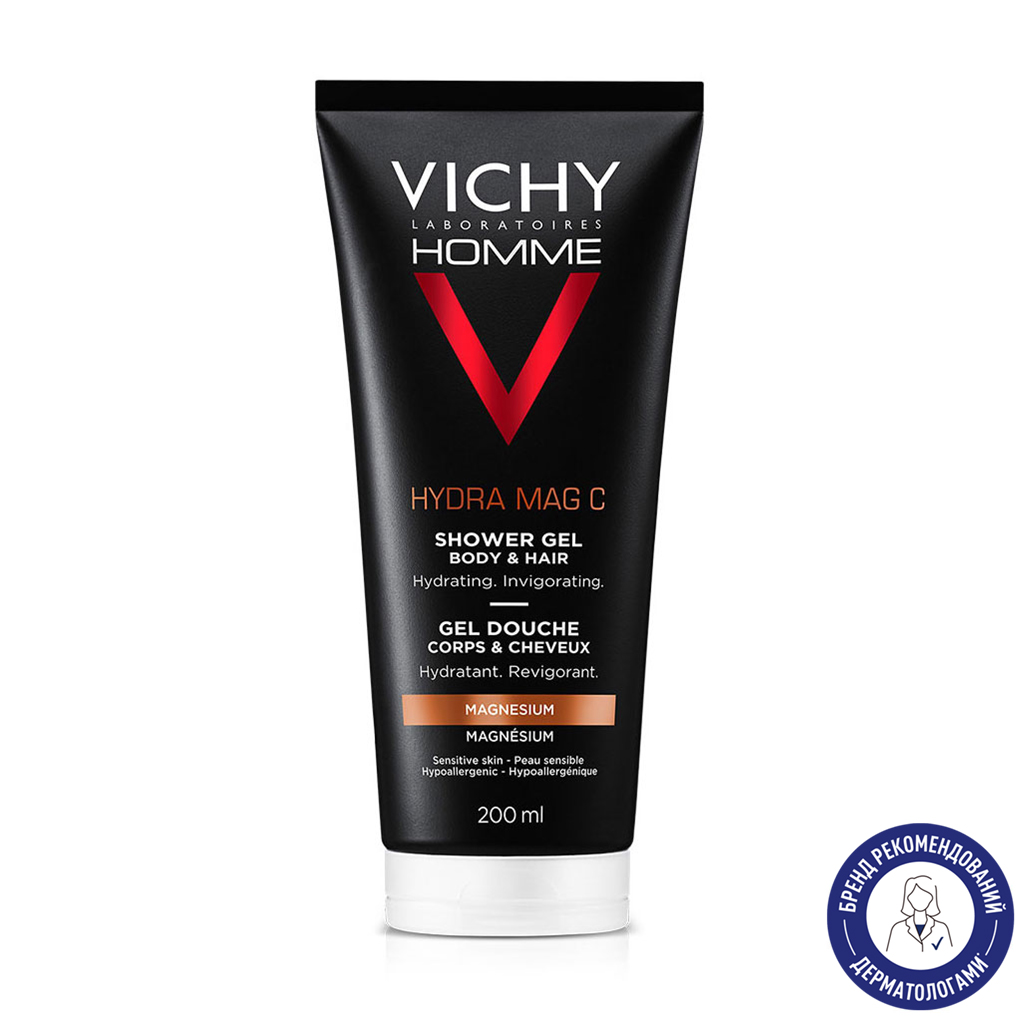Чоловічий зволожувальний гель для душу, тіла та волосся Vichy Homme Hydra MAG C gel douche, 200 мл