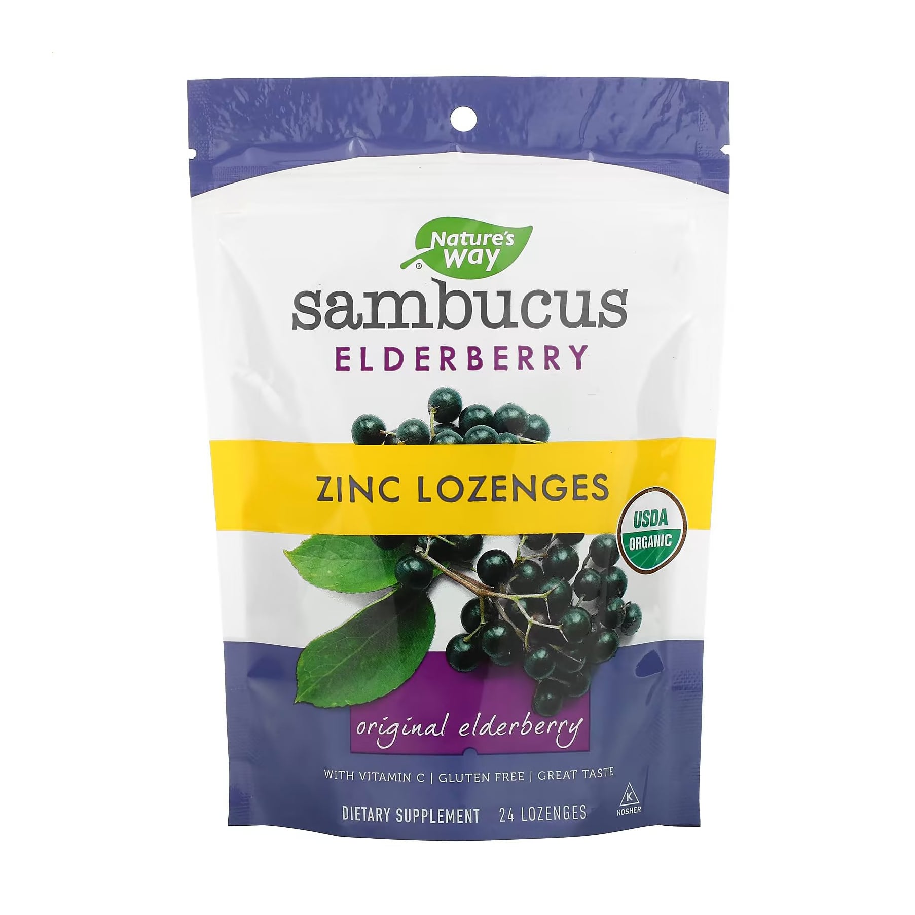 Чорна бузина з цинком для дітей Nature's Way Sambucus Elderberry Zinc Lozenges, 24 льодяники