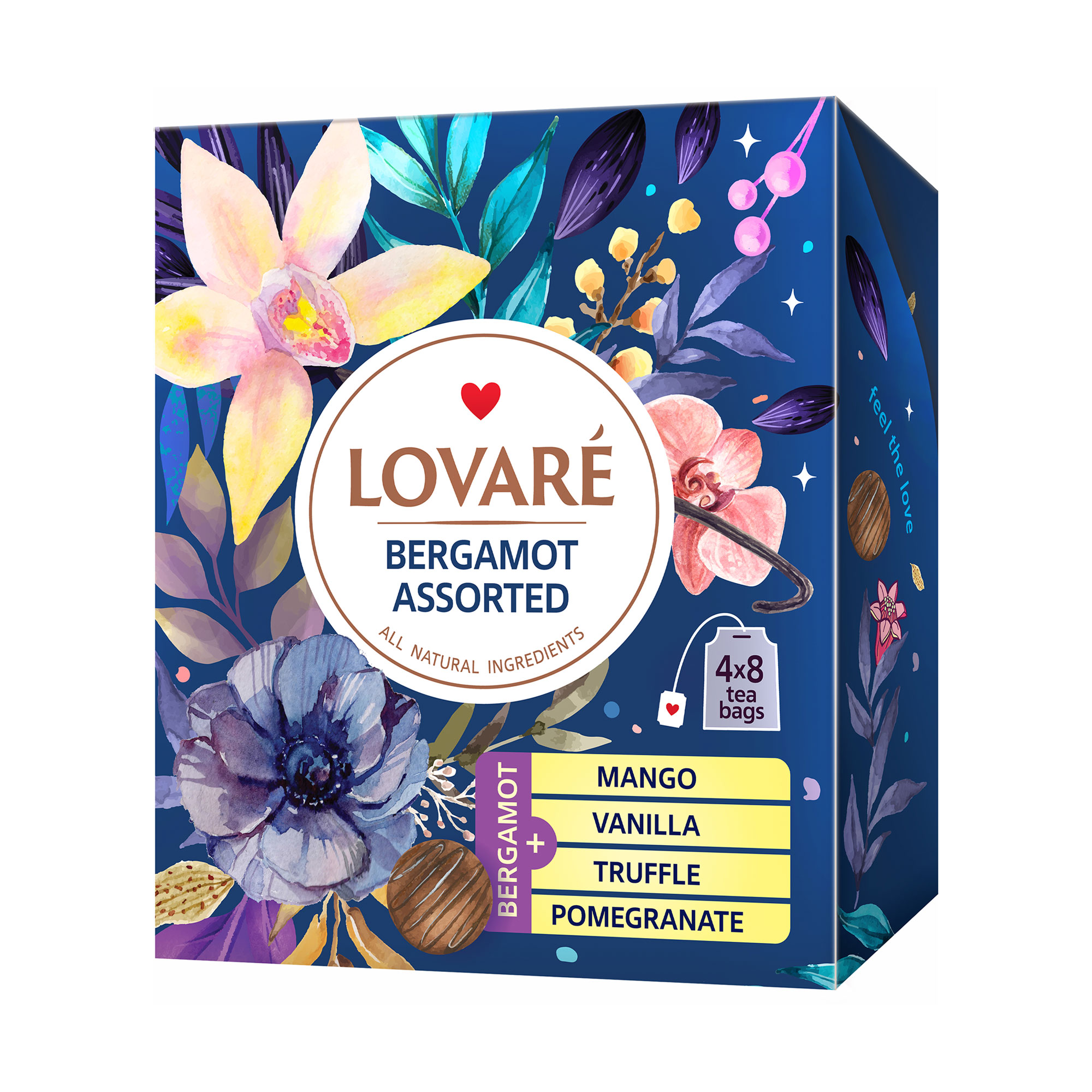 Чорний чай Lovare Асорті Бергамот, в пакетиках, 32*2 г