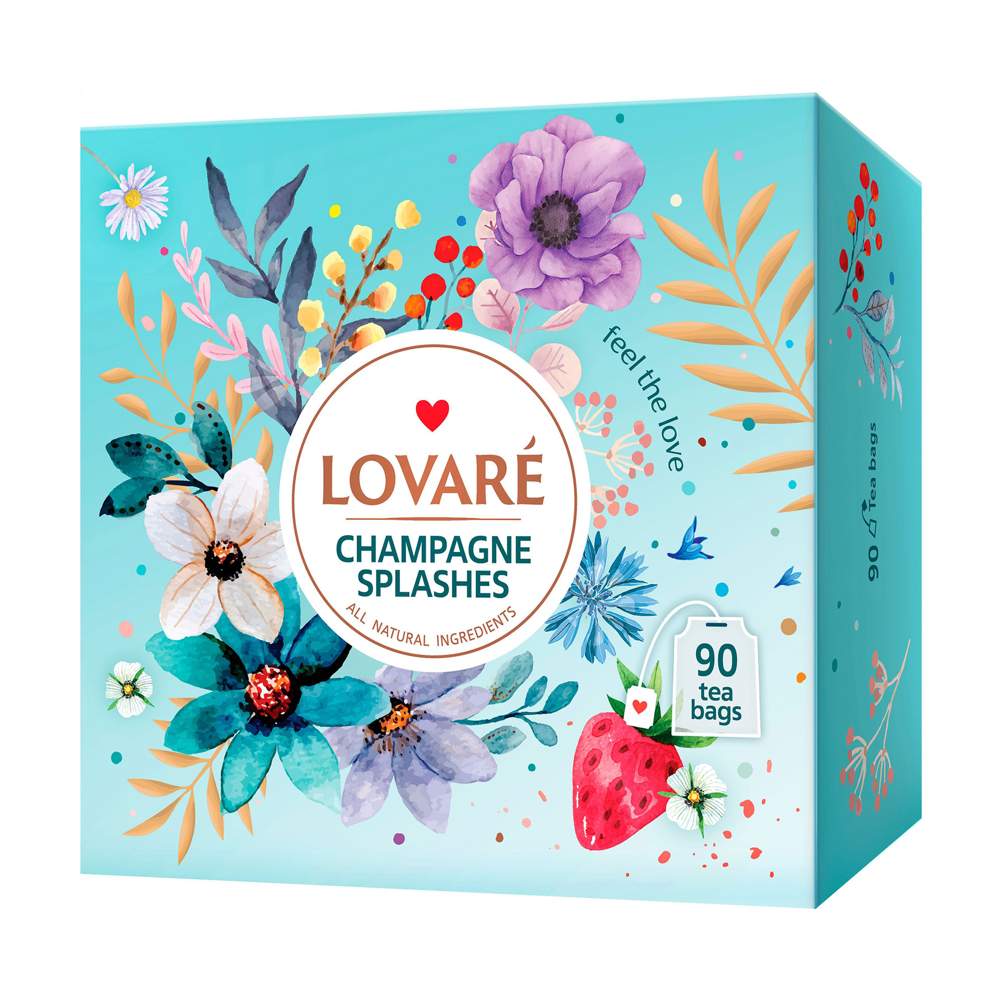 Чорний та зелений чай Lovare Champagne Splashes в пакетиках, 90*2 г