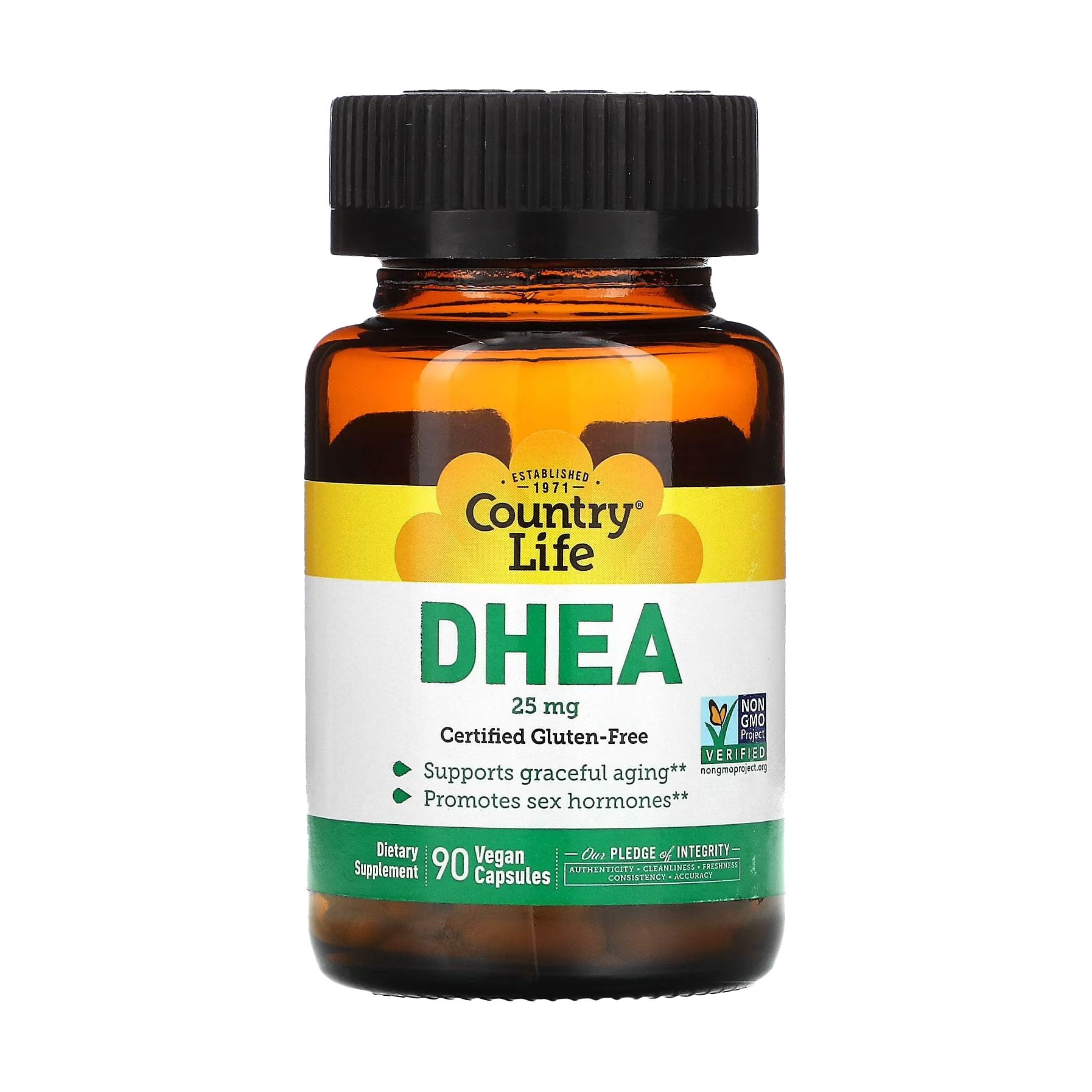 Дегідроепіандростерон Country Life DHEA, 25 мг, 90 веганських капсул