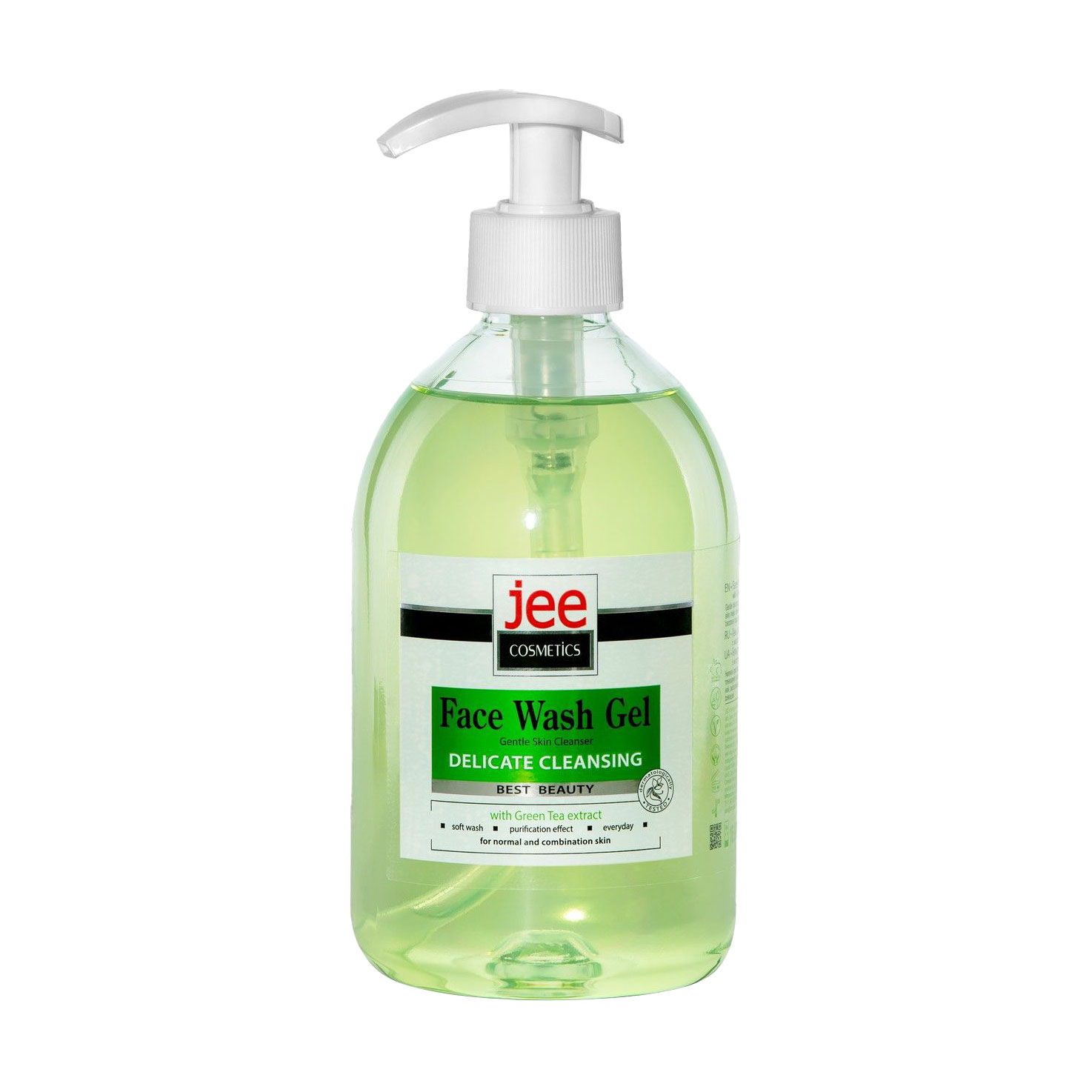 Делікатно очищувальний гель для вмивання Jee Cosmetics Face Wash Gel Delicate Clensing Зелений чай, 500 мл