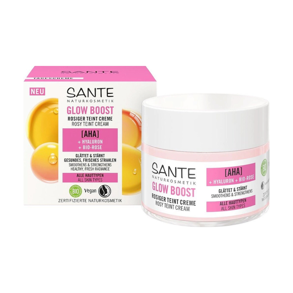 Денний біокрем для обличчя Sante Glow Boost Rosy Teint Cream з АНА та гіалуроновою кислотами та трояндою, 50 мл