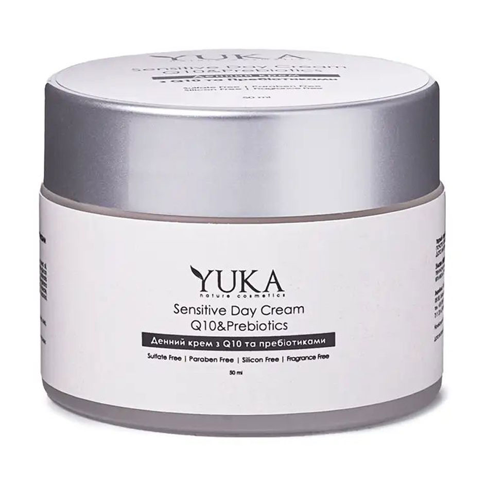 Денний крем для обличчя Yuka Sensitive Day Cream, SPF 10, для чутливої шкіри, з Q10 та пребіотиками, 50 мл