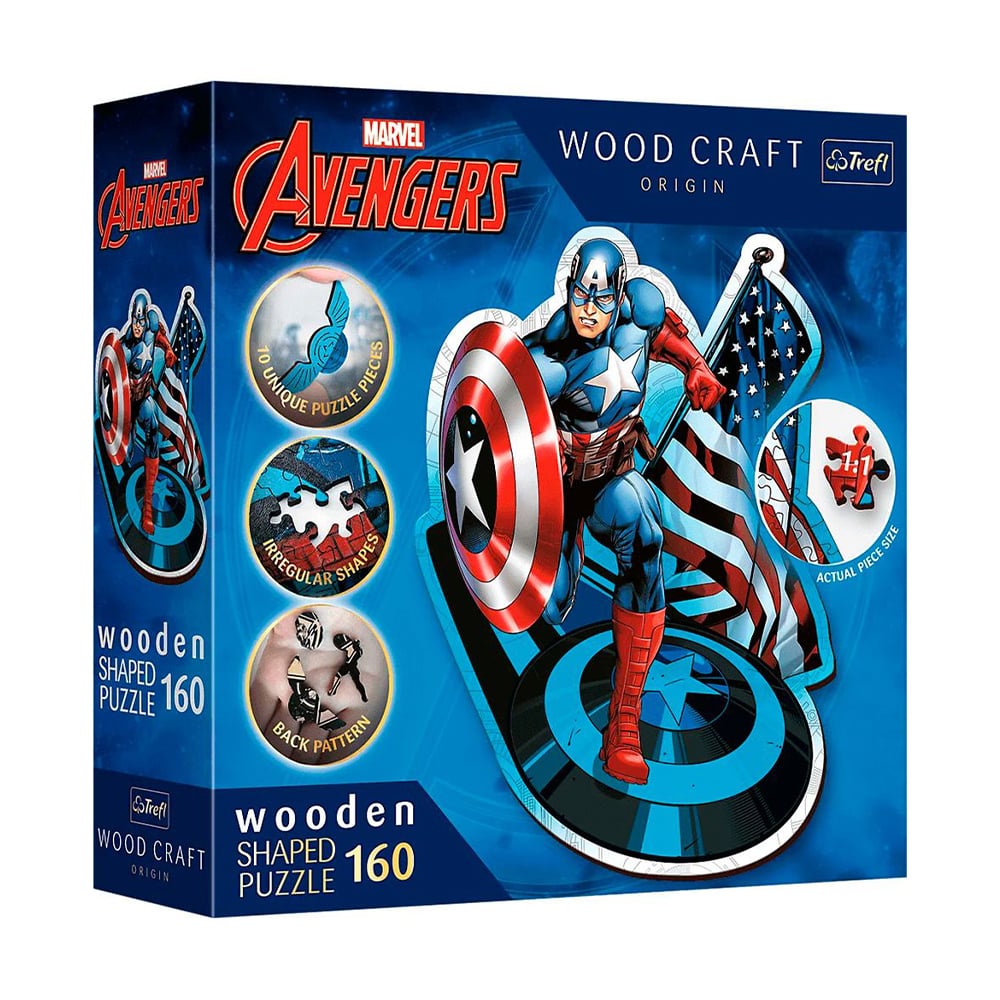 Дерев'яні пазли Trefl Avengers Wooden Безстрашний Капітан Америка, від 9 років, 160 елементів (20194)