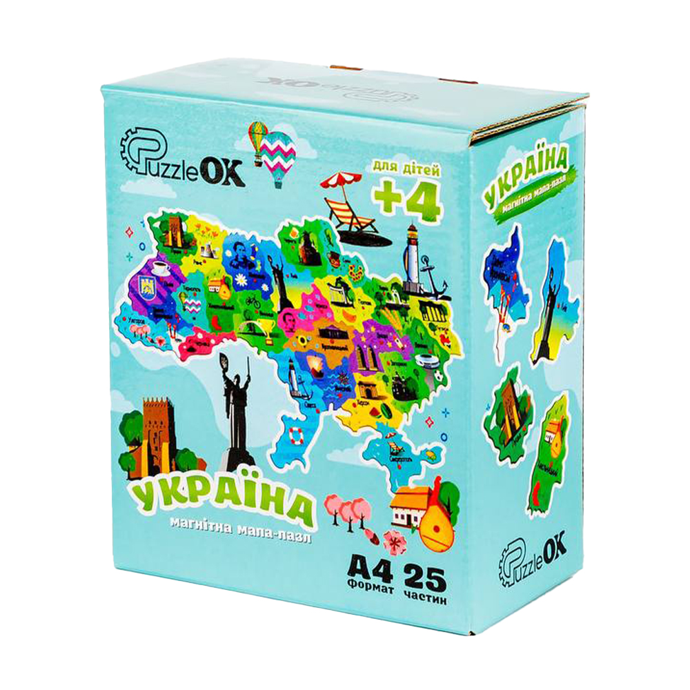 Дерев'яний пазл на магнітах PuzzleOK Мапа України, формат А4, від 4 років, 25 деталей (PuzA4-22926)