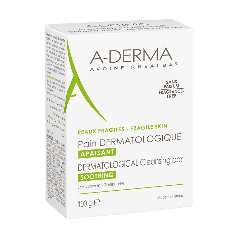 Дерматологічне мило A-Derma Dermatological Cleansing Bar Soothing з екстрактом вівса Реальба, для подразненої шкіри, 100 г
