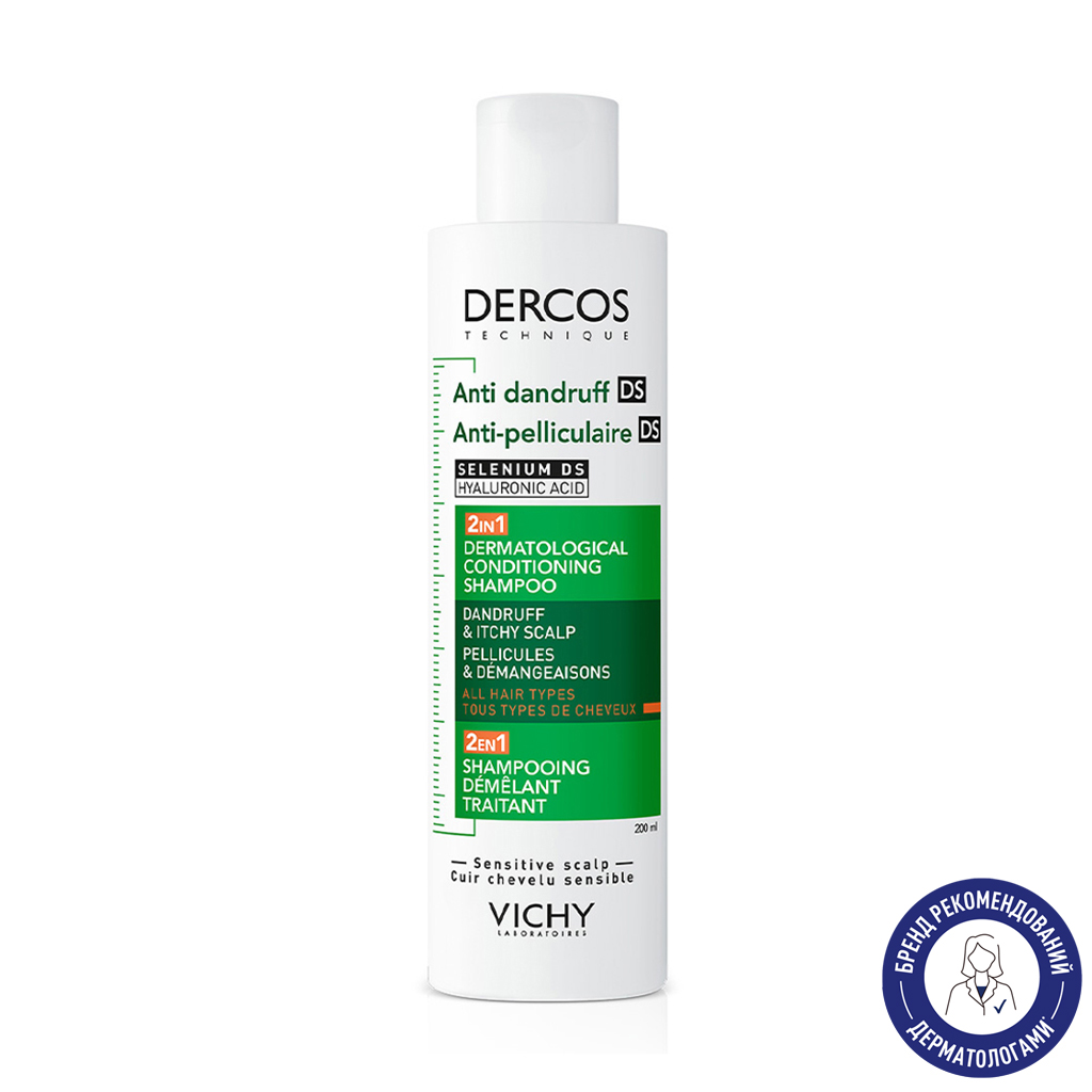 Дерматологічний шампунь-кондиціонер 2 в 1 Vichy Dercos Anti-Dandruff Conditioning Shampoo проти лупи, для подразненої шкіри голови, 200 мл