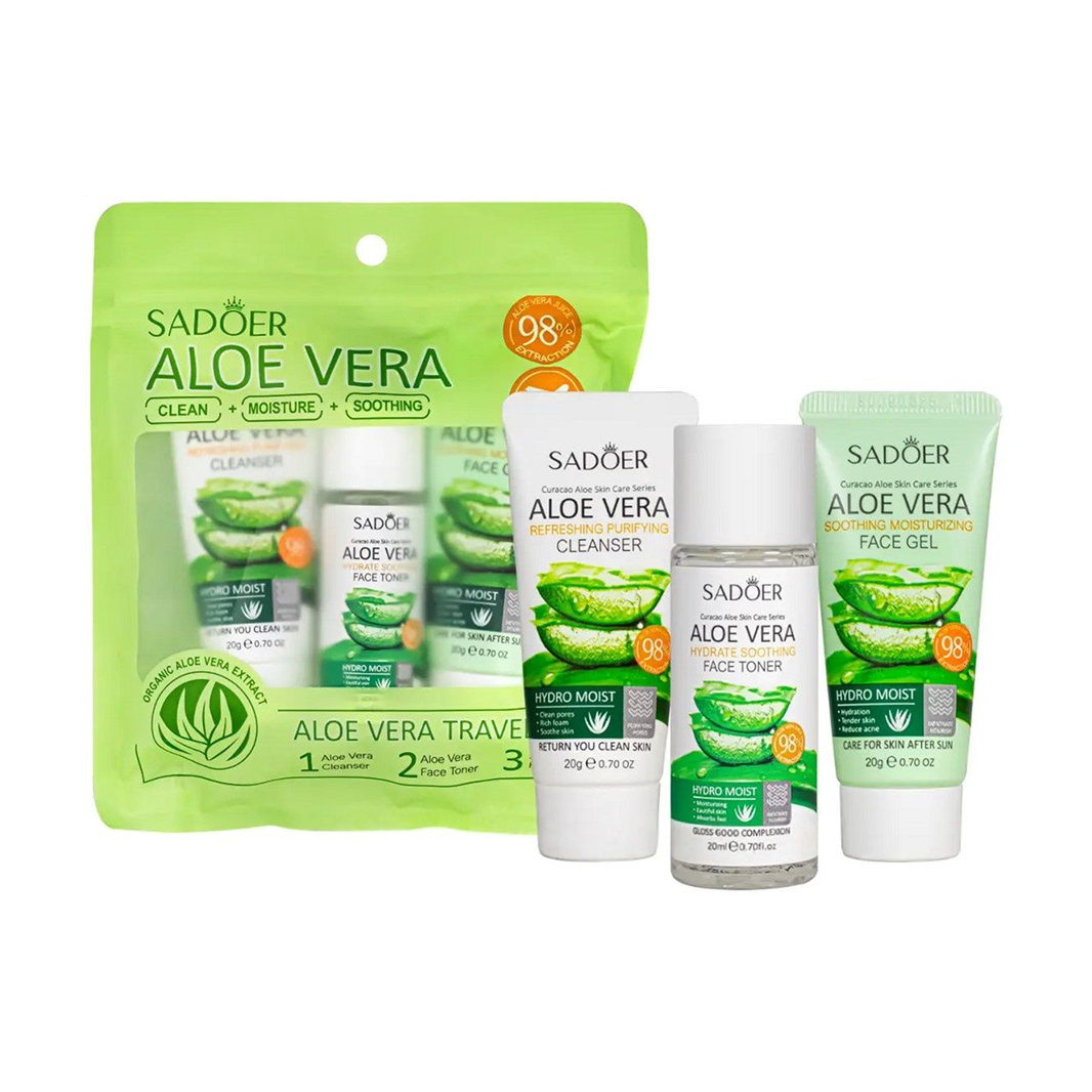 Дорожній набір для догляду за обличчям Sadoer Aloe Vera Moisture Soothing Set (пінка для вмивання, 20 г + тонік, 20 мл + гель, 20 г)
