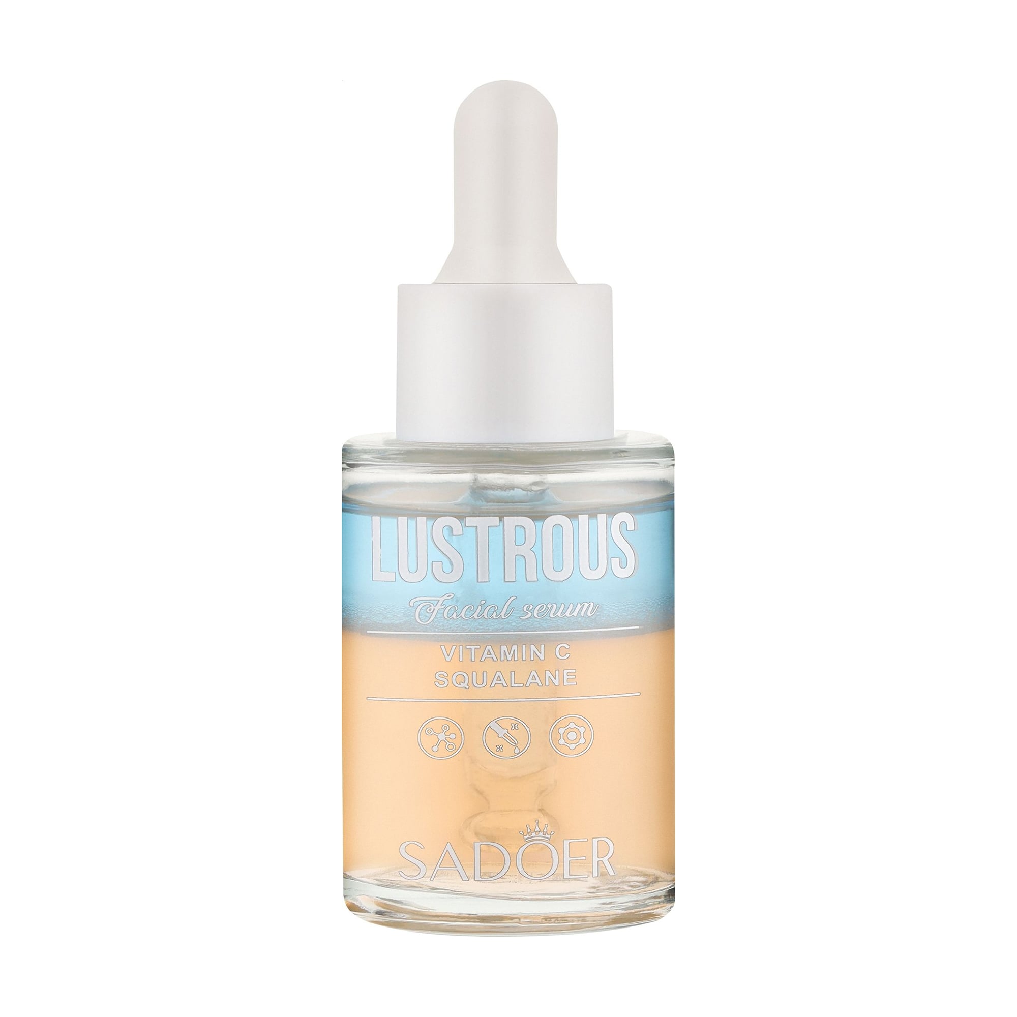 Двофазна сироватка Sadoer Lustrous Facial Serum pH 5.5 для сяйва шкіри обличчя, з вітаміном С та сквланом, 30 мл