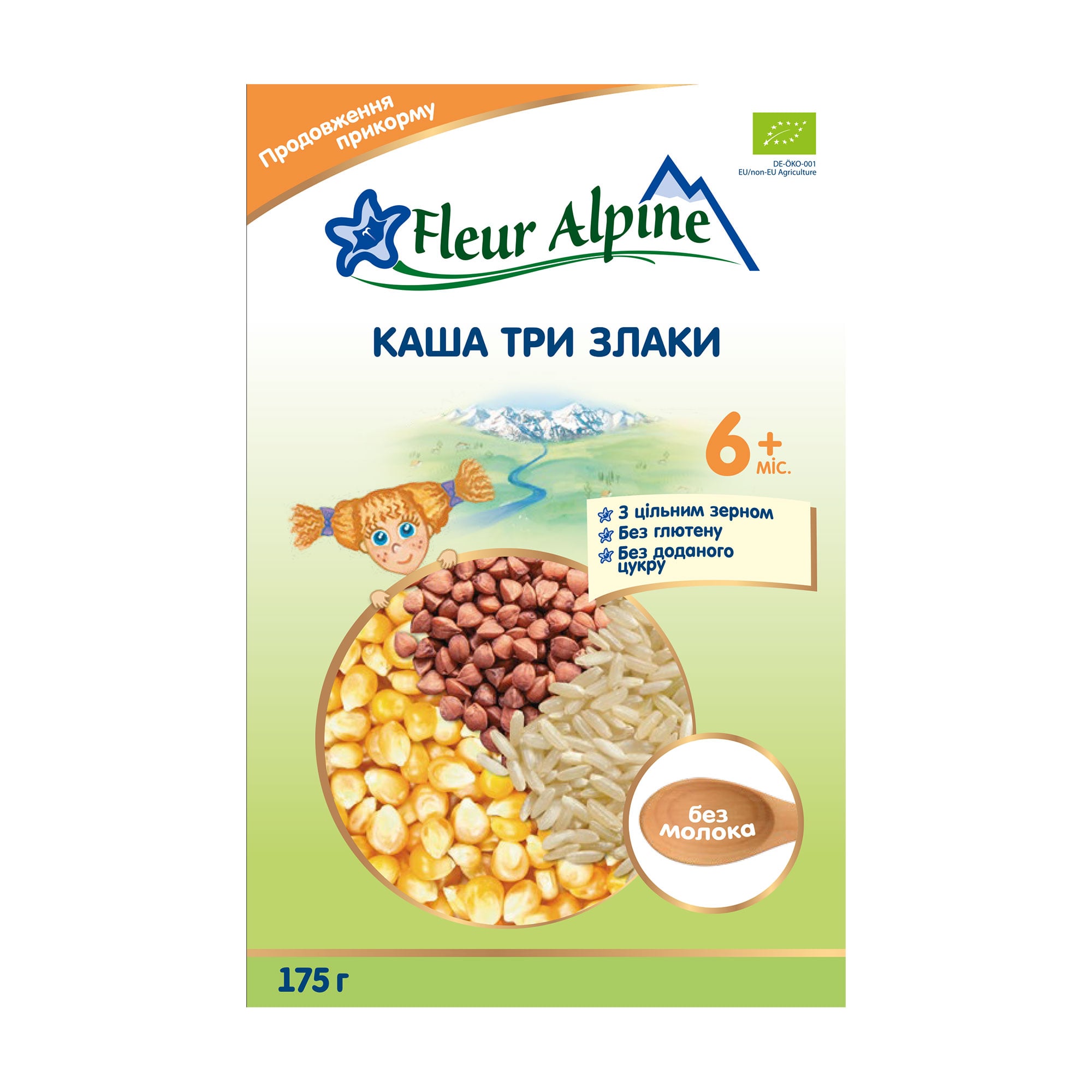 Дитяча безмолочна каша Fleur Alpine Три злаки, від 6 місяців, 175 г