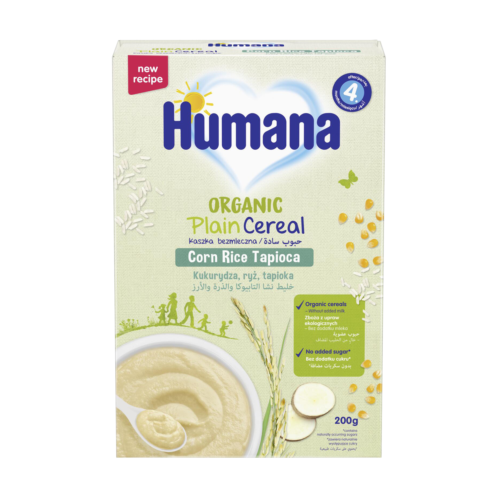 Дитяча безмолочна кукурудзяно-рисова каша Humana Organic Plain Cereal Corn Rice Tapioca з тапіокою, від 4 місяців, 200 г