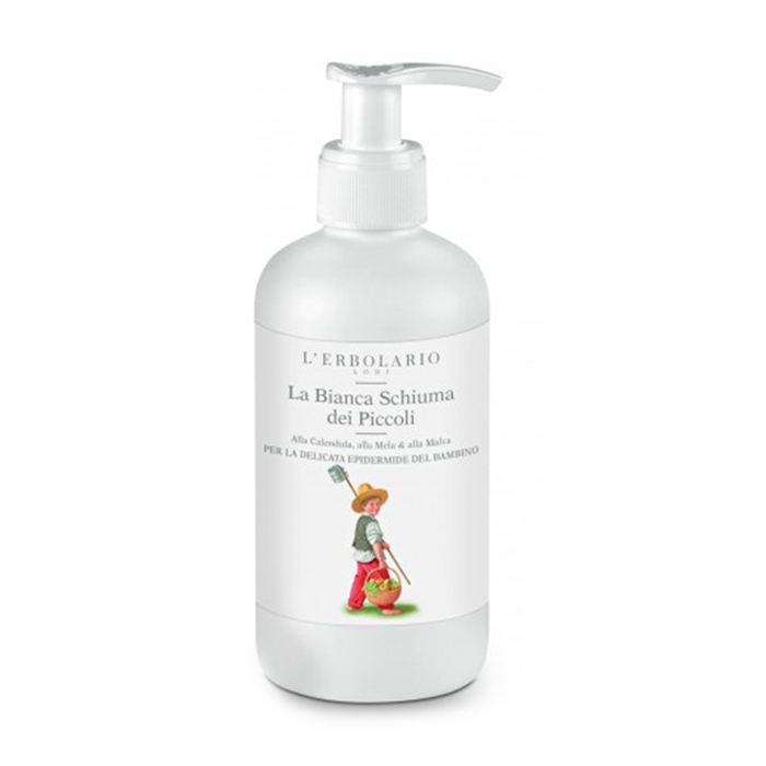 Дитяча біла пінка-шампунь для ванни L'Erbolario White Foam for Babies з календулою, яблуком та малиною, 250 мл