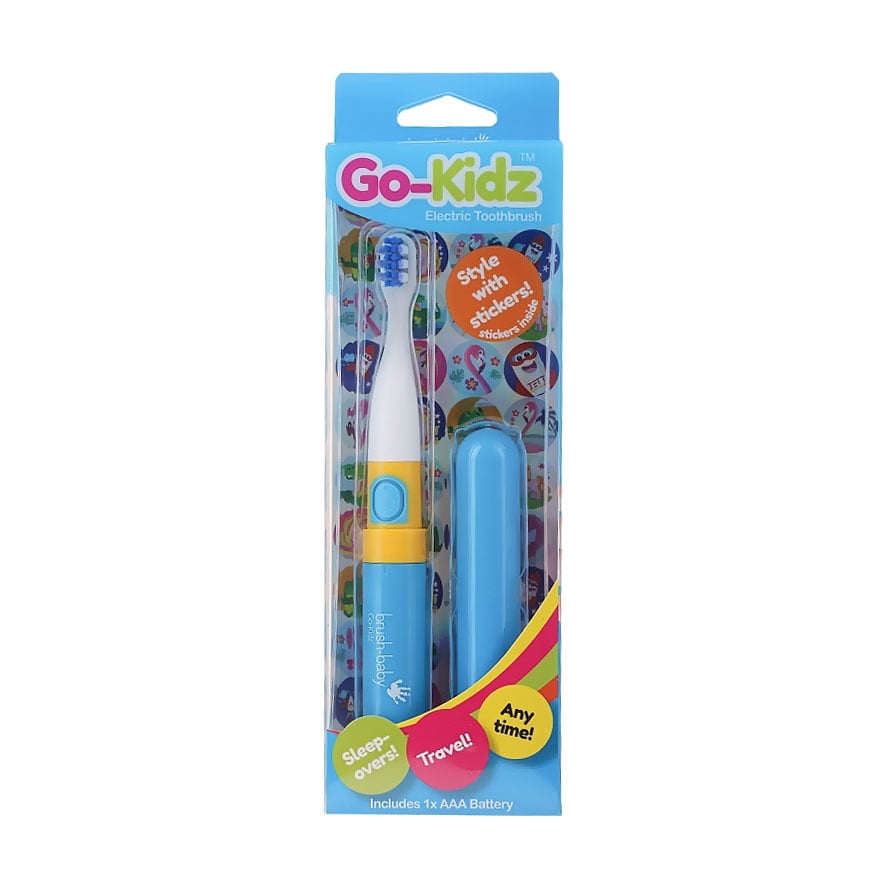Дитяча електрична зубна щітка Brush-Baby Go-Kidz блакитна, з наклейками, 1 шт