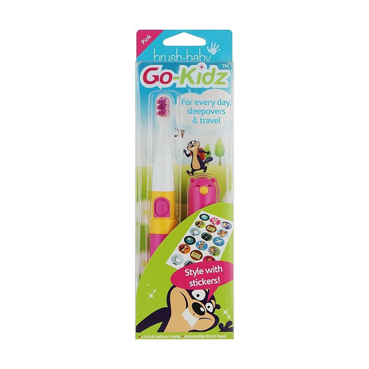 Дитяча електрична зубна щітка Brush-Baby Go-Kidz рожева з наклейками, 1 шт