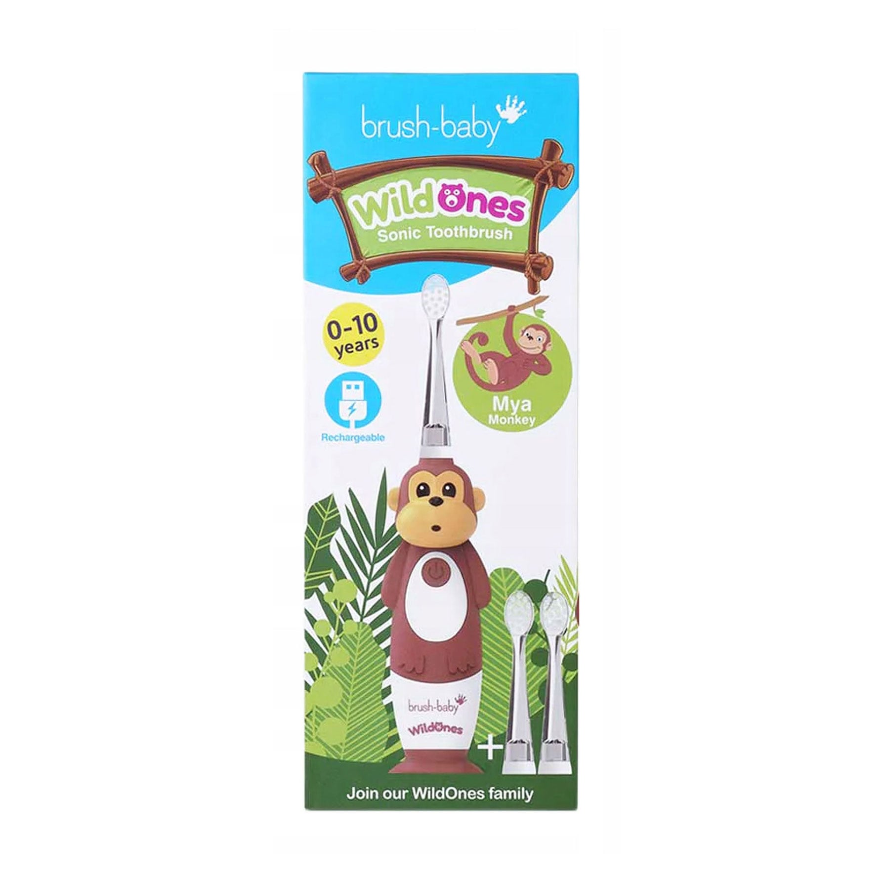 Дитяча електрична зубна щітка Brush-Baby WildOnes Sonic Toothbrush Monkey від народження до 10 років, 1 шт