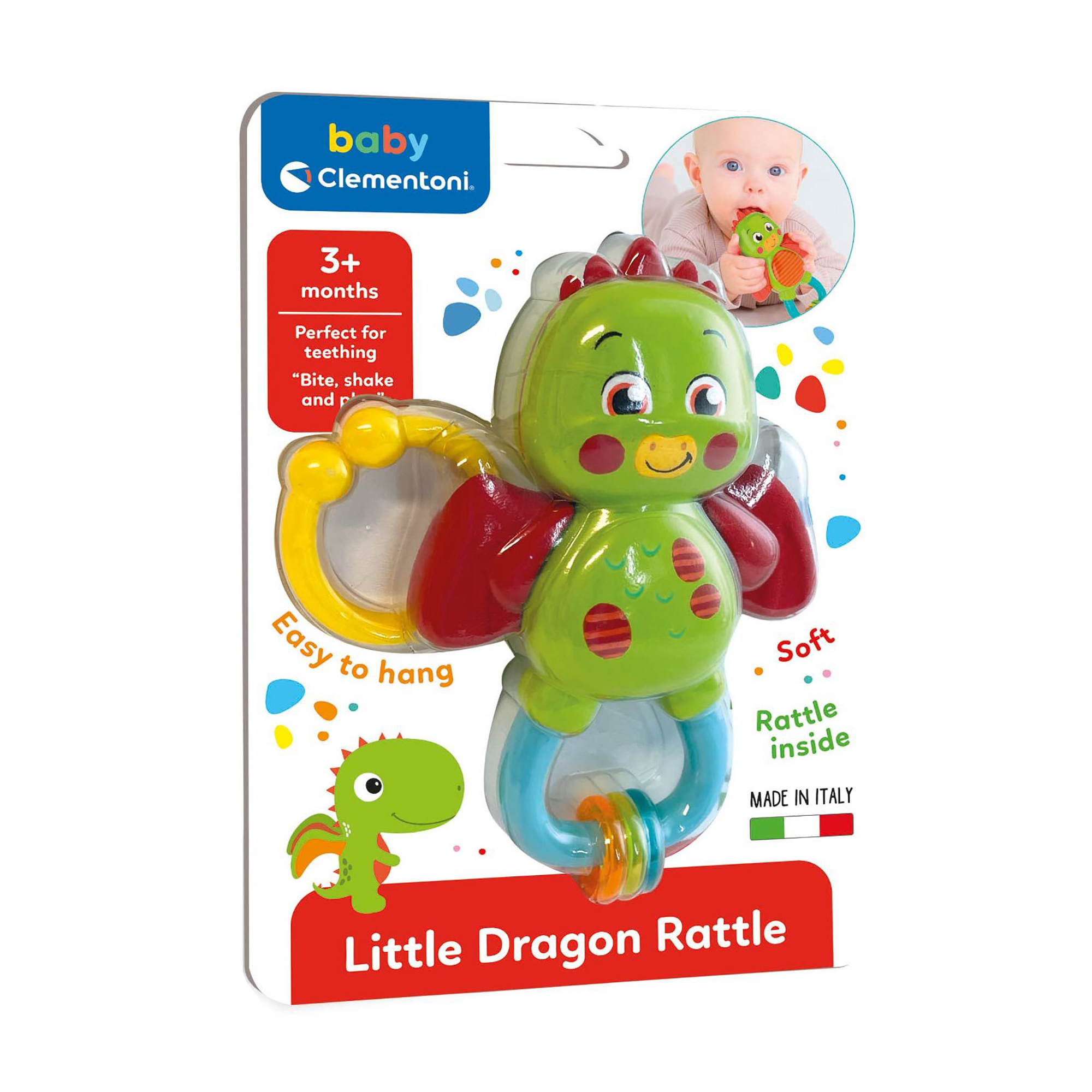 Дитяча іграшка-брязкальце Clementoni Little Dragon Rattle, від 3 місяців, 18*25*5 см (17779)