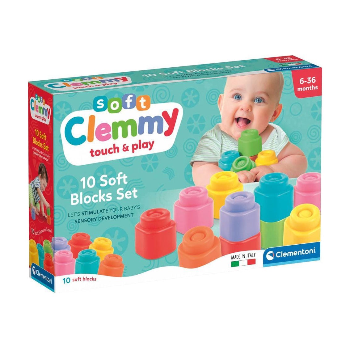 Дитяча іграшка-конструктор Clementoni Soft Clemmy Soft Blocks, від 6 місяців до 3 років, 21.5*31.5*7 см, 10 деталей (17988)