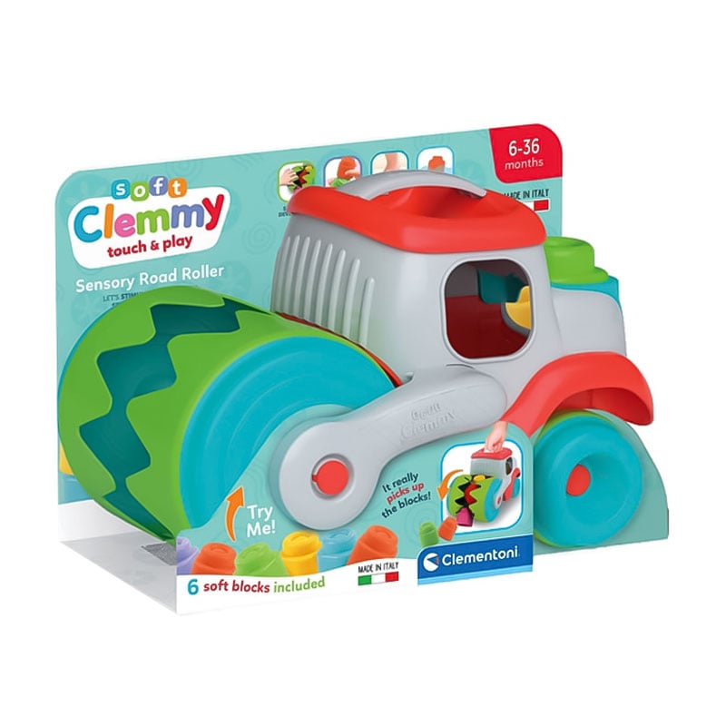 Дитяча іграшка-машинка з конструктором Clementoni Soft Clemmy Будівельний каток, від 6 місяців до 3 років, 21*31*19.5 см (17495)