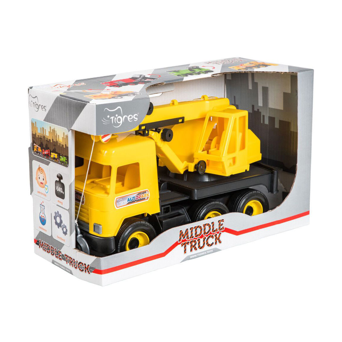 Дитяча іграшка Tigres Middle Truck Кран, у коробці, жовтий, від 3 років (39491)