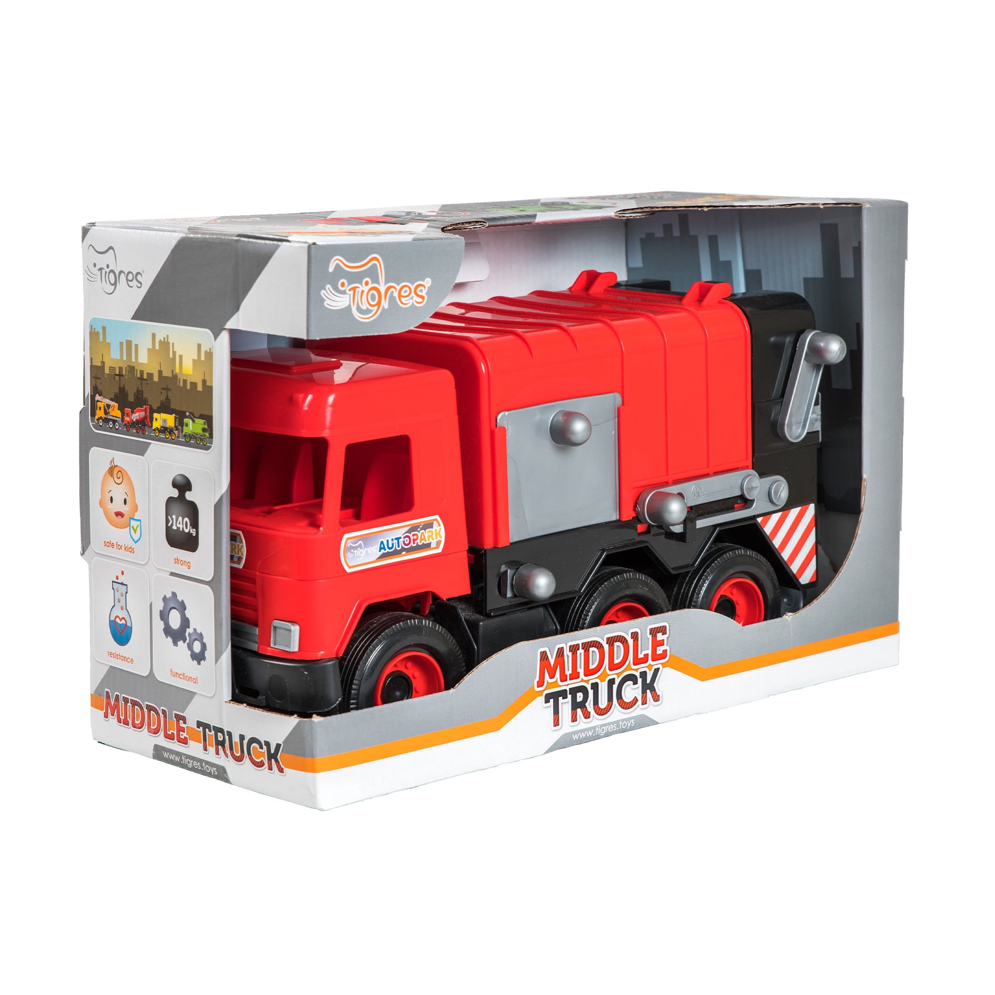 Дитяча іграшка Tigres Middle Truck Сміттєвоз, у коробці, червоний, від 1 року (39488)