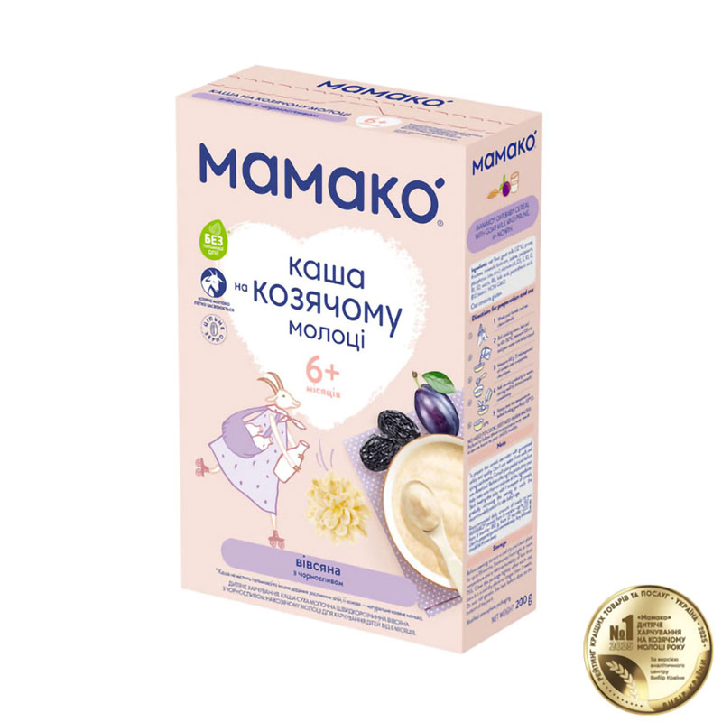 Дитяча молочна каша МАМАКО вівсяна з чорносливом на козячому молоці, від 6 місяців, 200 г