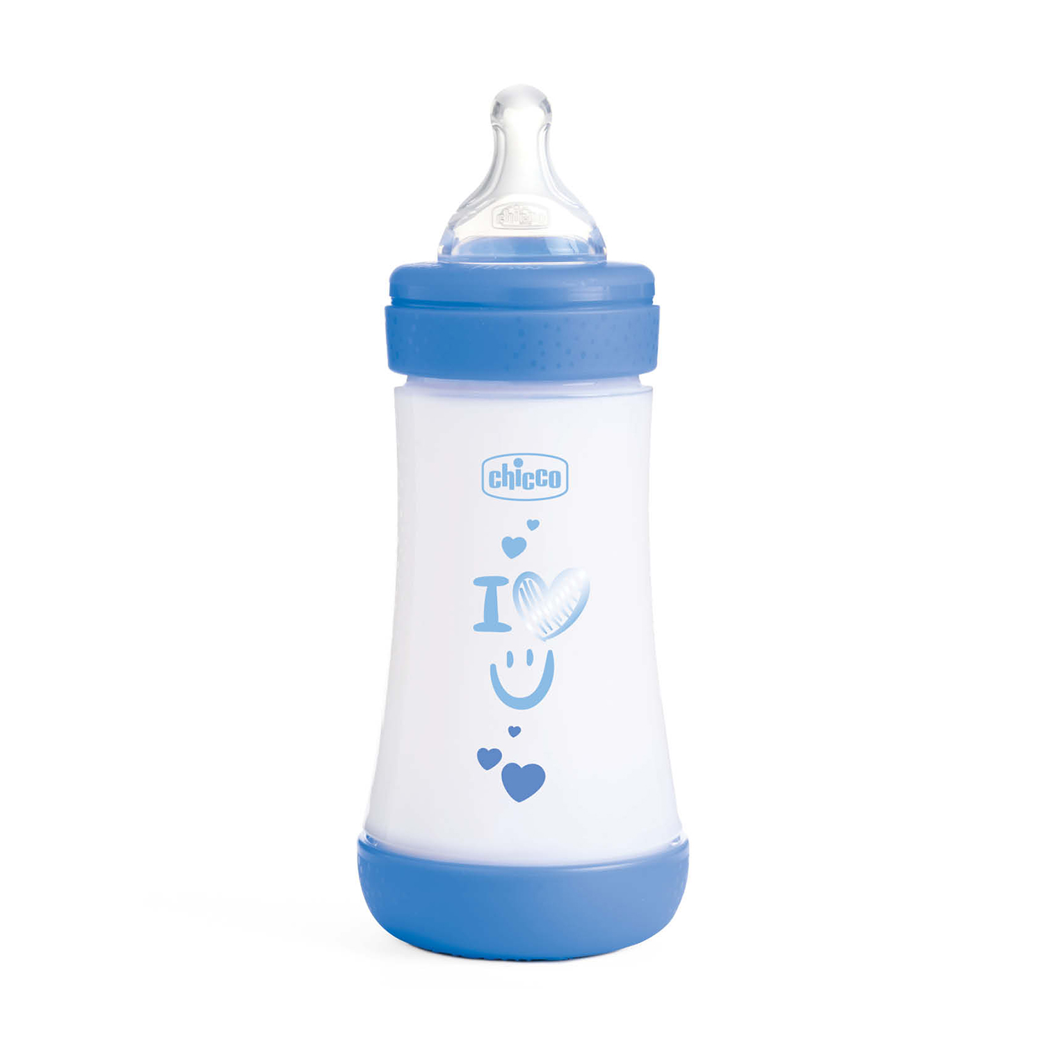 Дитяча пластикова пляшечка для годування Chicco Perfect 5 силіконова соска, середній потік, від 2 місяців, синя, 240 мл (20223.21.40)