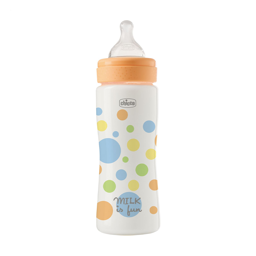 Дитяча пластикова пляшечка для годування Chicco Perfect Easy силіконова соска, швидкий потік, від 4 місяців, помаранчева, 330 мл (20245.20)