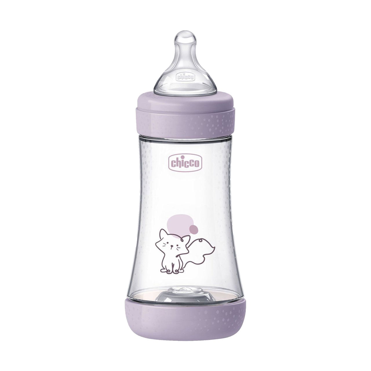 Дитяча пластикова пляшечка для годування Chicco Perfect 5 Kitten силіконова соска, середній потік, від 2 місяців, рожева, 240 мл (20223.12.40)