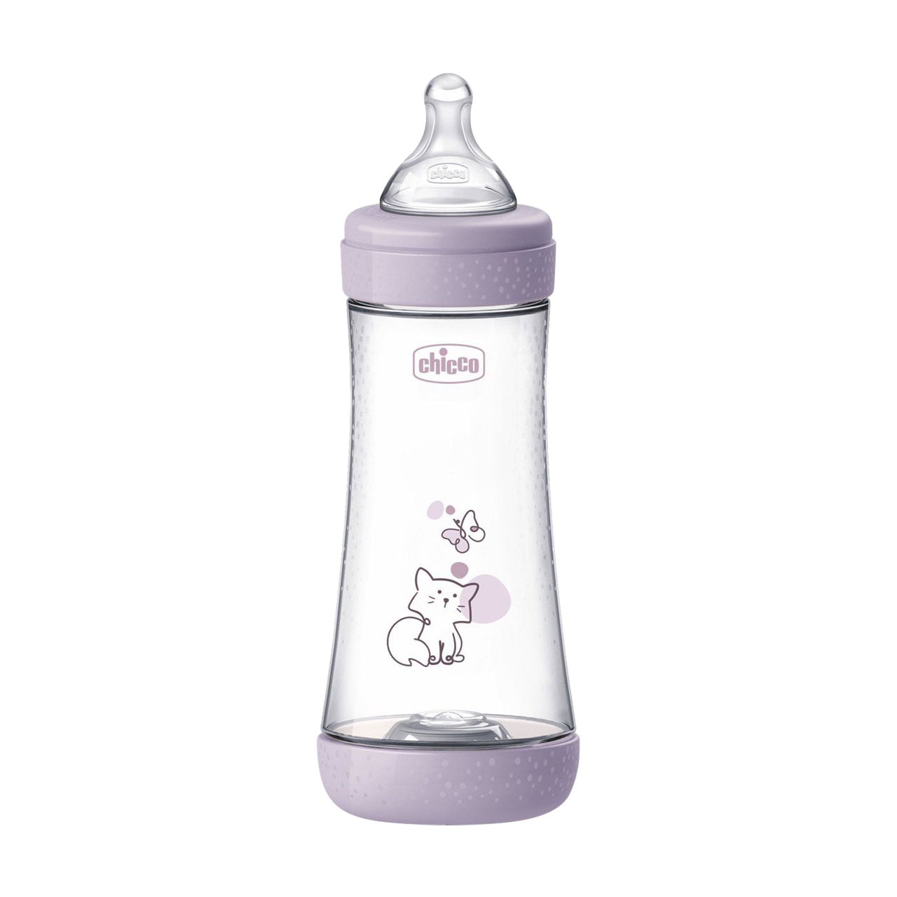 Дитяча пластикова пляшечка для годування Chicco Perfect 5 Kitten силіконова соска, швидкий потік, від 4 місяців, рожева, 300 мл (20235.12.40)