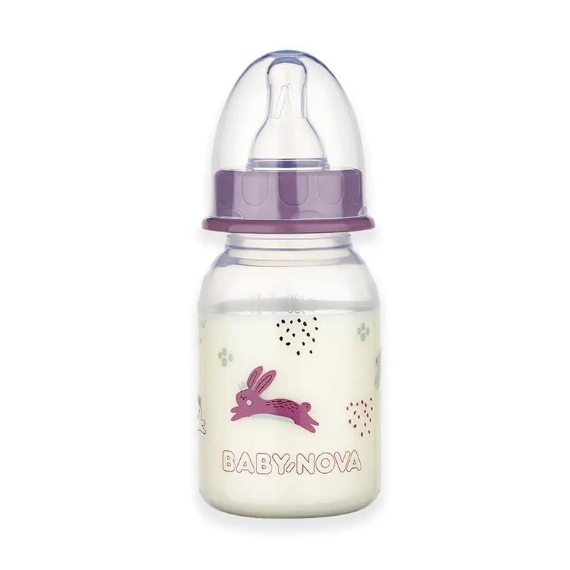 Дитяча пластикова пляшка для годування Baby-Nova Декор, повільний потік, від народження до 2 років, фіолетова, 120 мл (3960067)