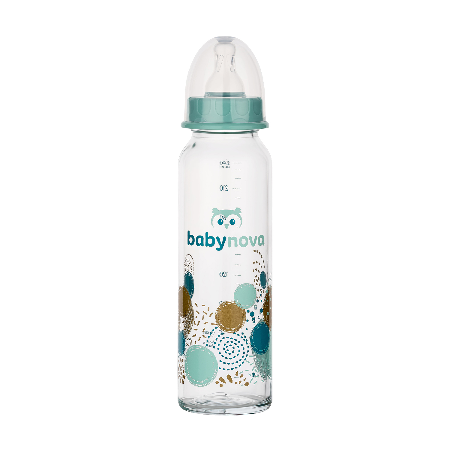 Дитяча скляна пляшка для годування Baby-Nova Декор, середній потік, від народження до 2 років, блакитна, 240 мл (3960325)