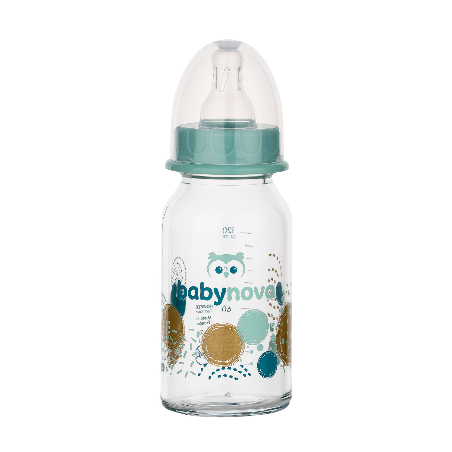 Дитяча скляна пляшка для годування Baby-Nova Декор, повільний потік, від народження до 2 років, блакитна, 120 мл (3960334)