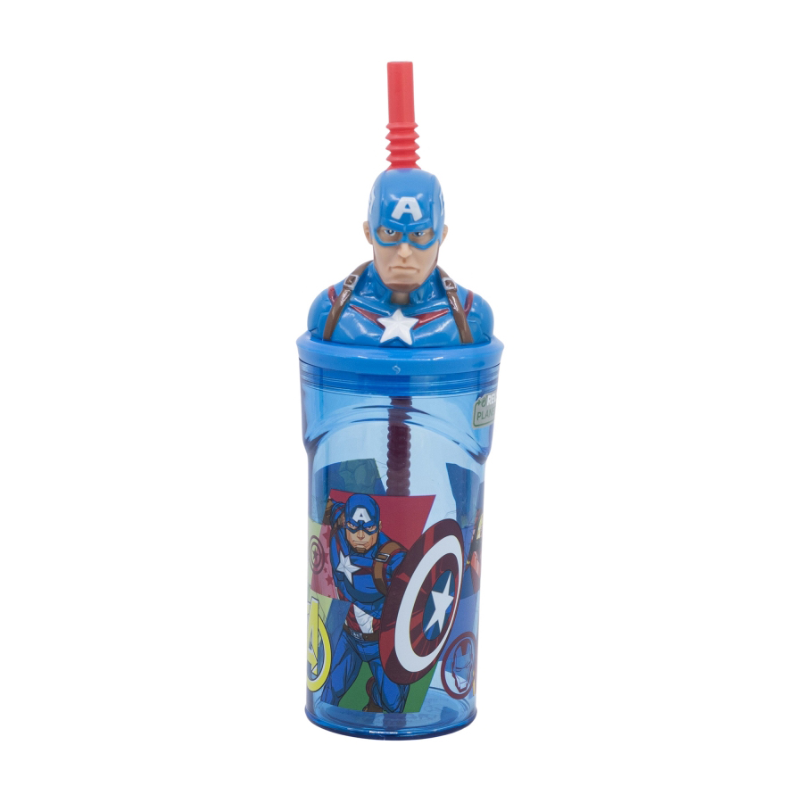 Дитяча склянка для води Stor Avengers Seven Wonders Captain America з 3D-фігуркою, від 3 років, 360 мл (10201)