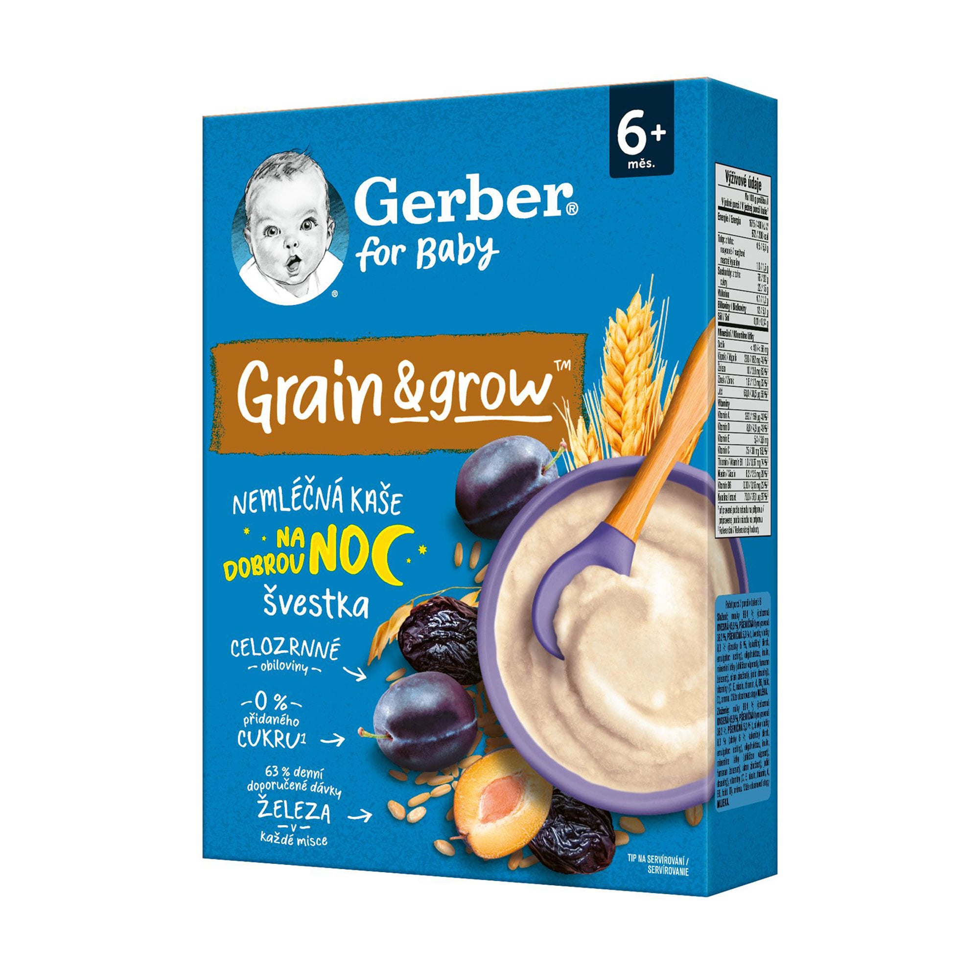 Дитяча суха безмолочна швидкорозчинна каша Gerber Grain &amp; Grow Вівсяно-пшенична з чорносливом, від 6 місяців, 200 г
