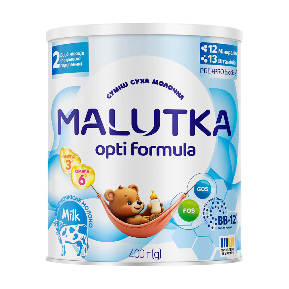 Дитяча суха молочна суміш Malutka Opti Formula 2 від 6 місяців, 400 г