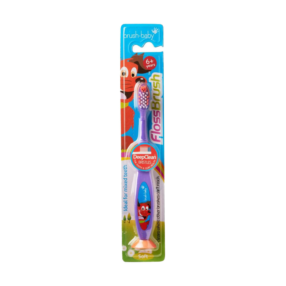Дитяча зубна щітка Brush-Baby FlossBrush на присосці, від 6 років, фіолетова, 1 шт