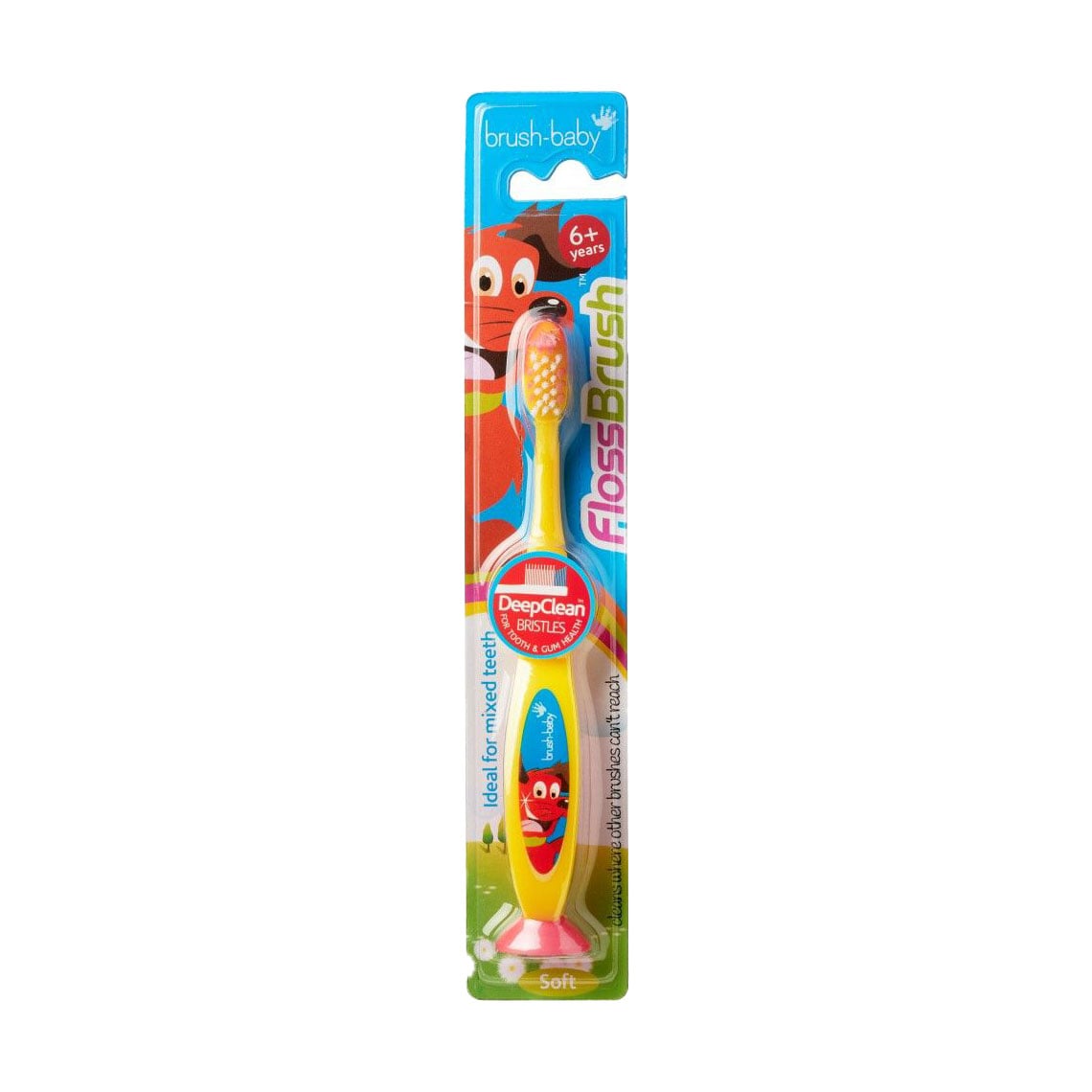 Дитяча зубна щітка Brush-Baby FlossBrush на присосці, від 6 років, жовта, 1 шт