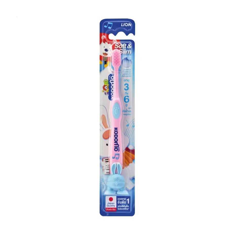 Дитяча зубна щітка Kodomo Soft &amp; Slim з присоскою, рожева, від 3 до 6 років, 1 шт