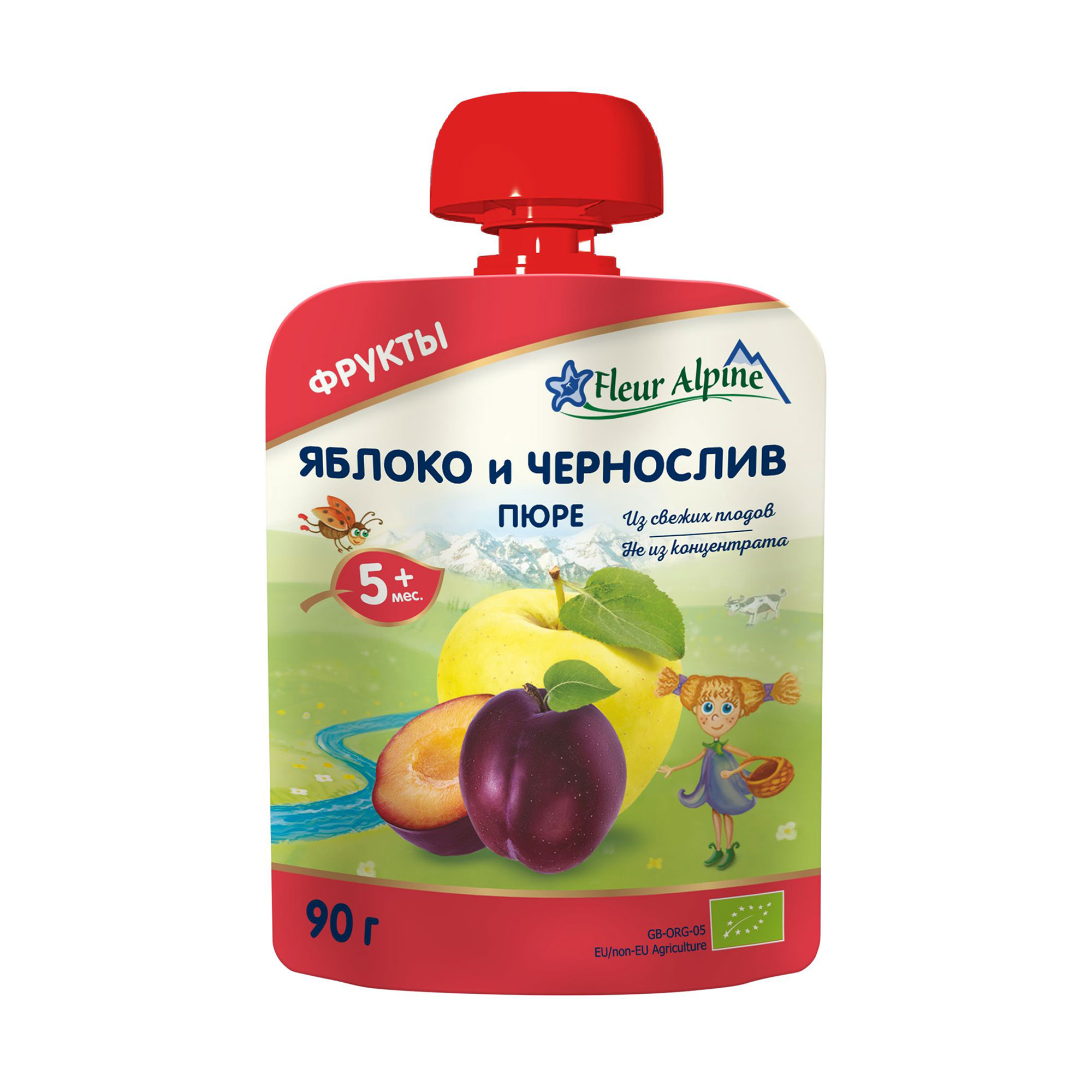 Дитяче фруктове пюре Fleur Alpine Organic Яблуко та чорнослив, від 5 місяців, 90 г