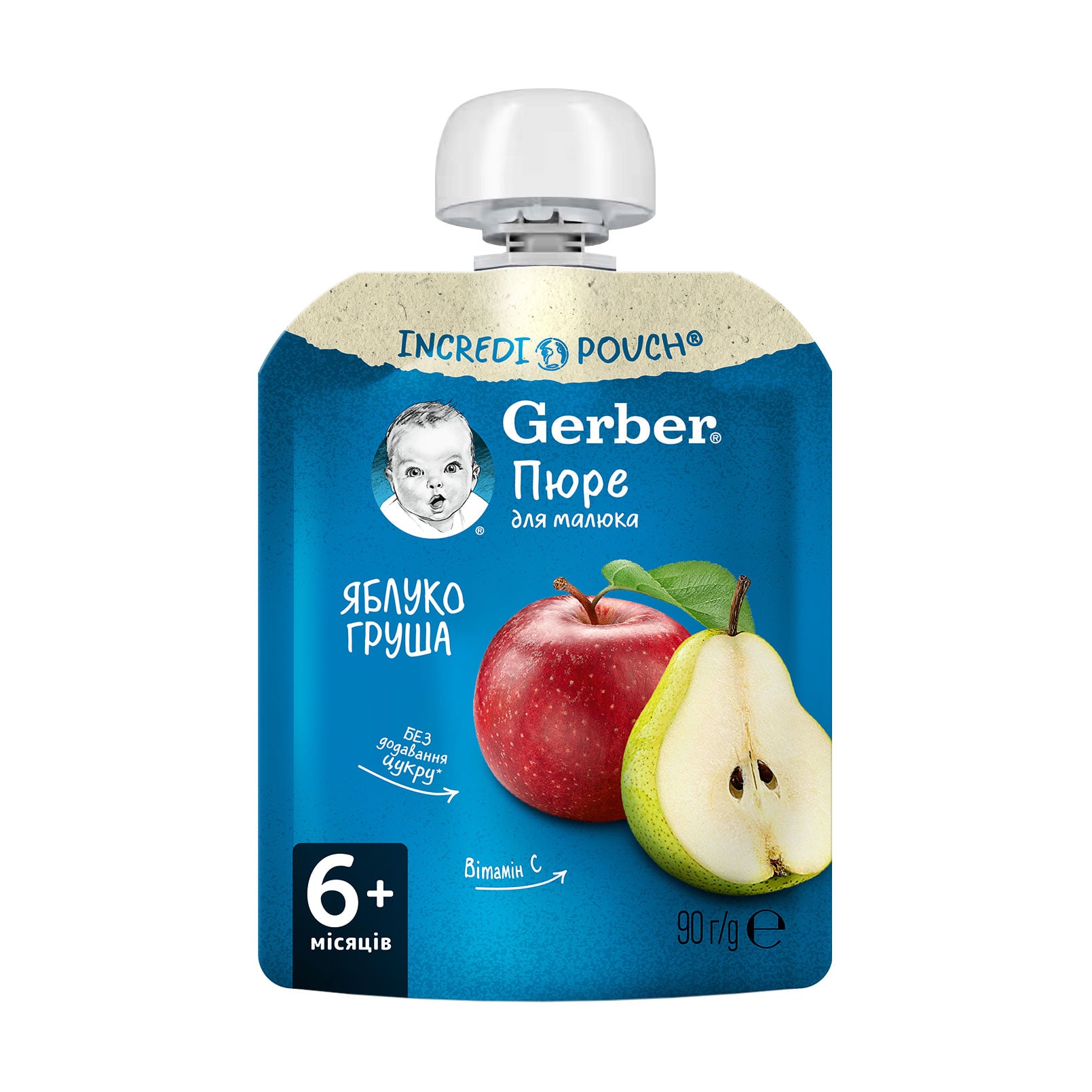 Дитяче фруктове пюре Gerber Яблуко та груша, з 6 місяців, 90 г (пауч)