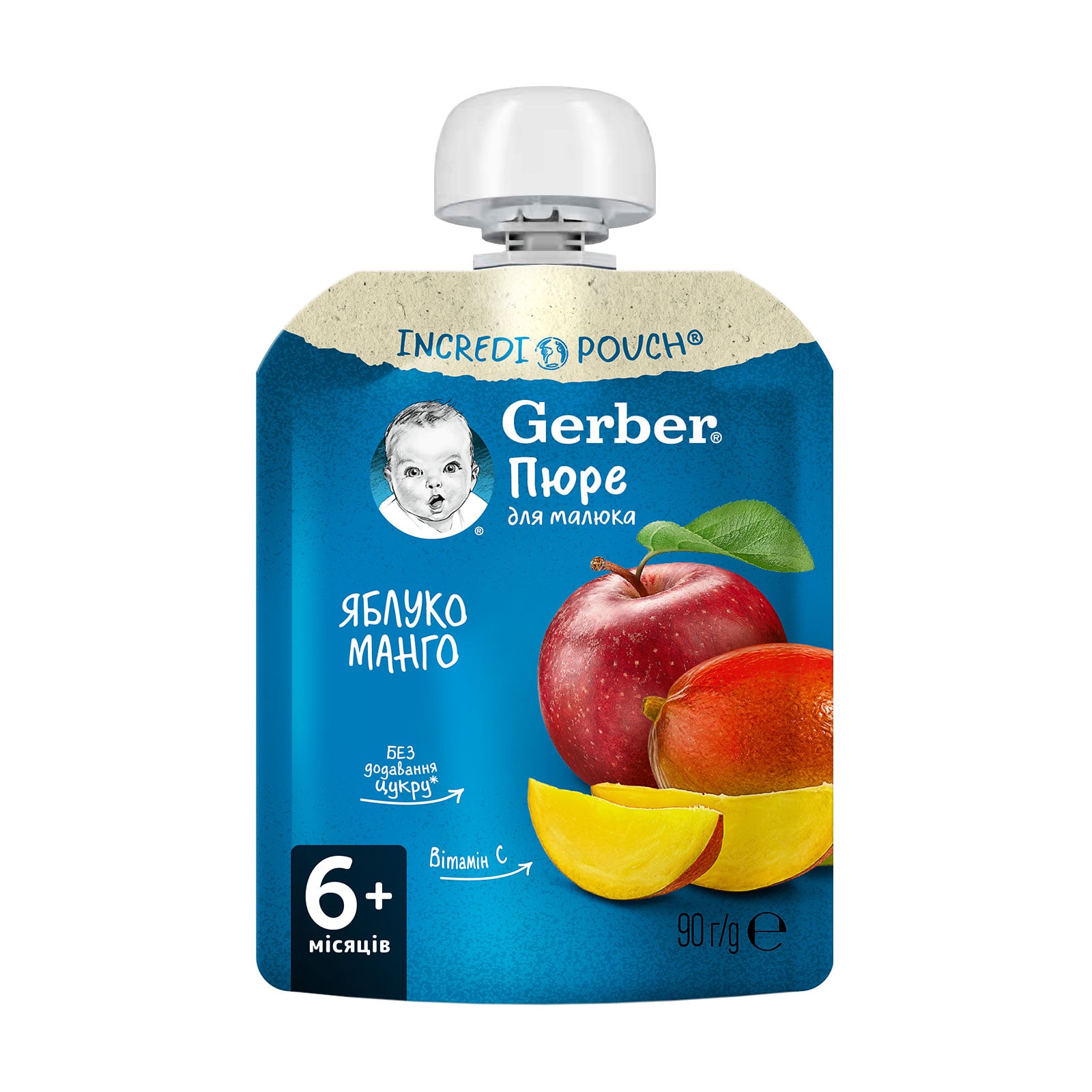 Дитяче фруктове пюре Gerber Яблуко та манго, з 6 місяців, 90 г (пауч)