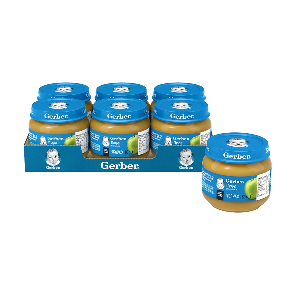 Дитяче фруктове пюре Gerber Яблуко, з 6 місяців, 6*80 г