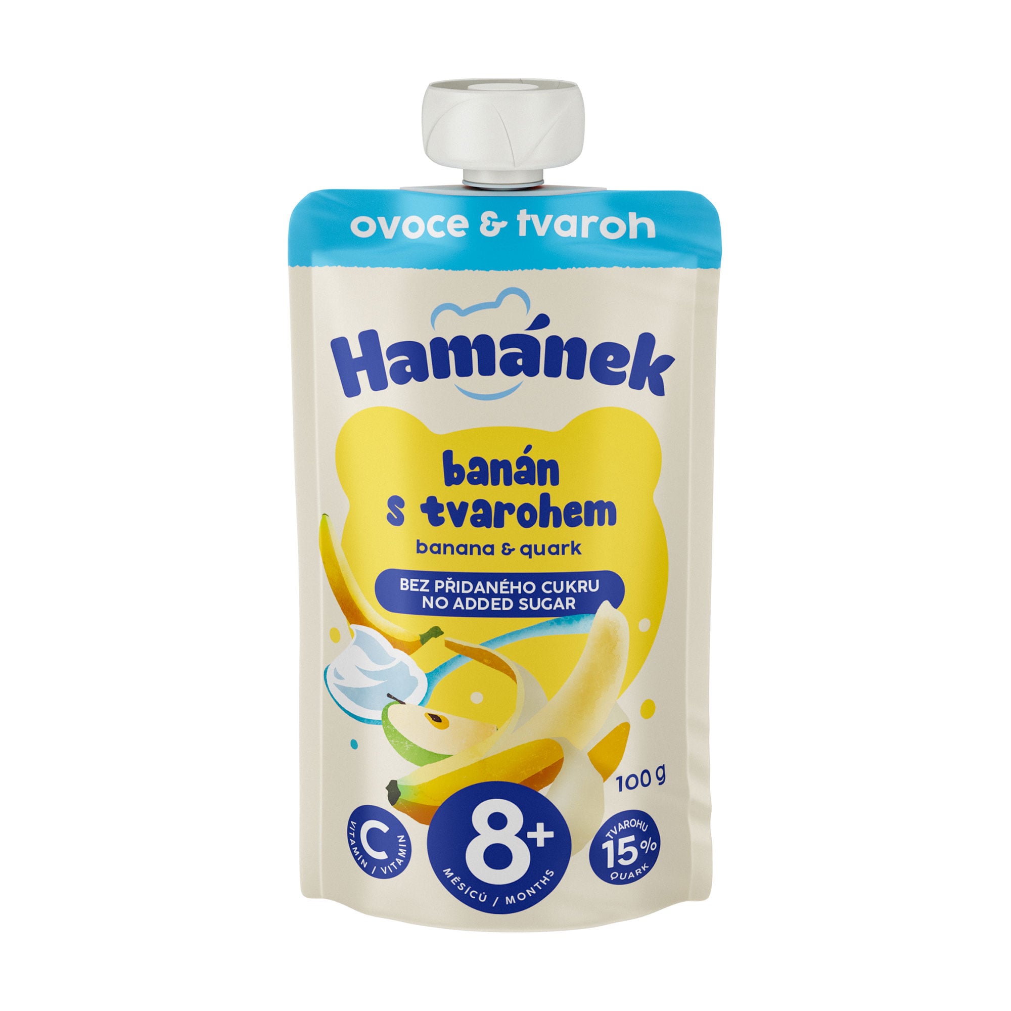 Дитяче фруктове пюре Hamanek Яблуко, банан та сир, від 8 місяців, 100 г